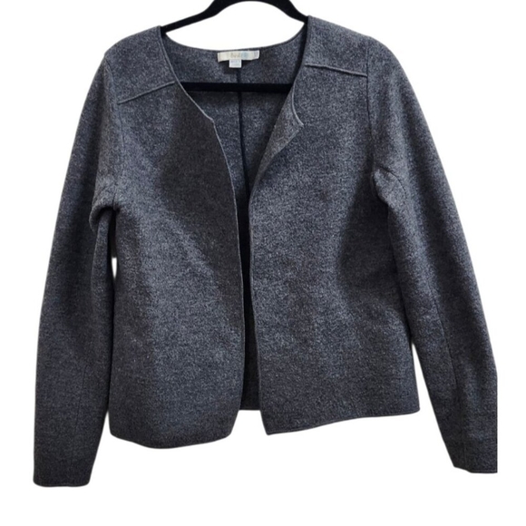 Boden Gray Seamed Boiled Wool Open Cardigan Sweater Blazer Jacket US 8 UK 12 - Picture 2 of 11